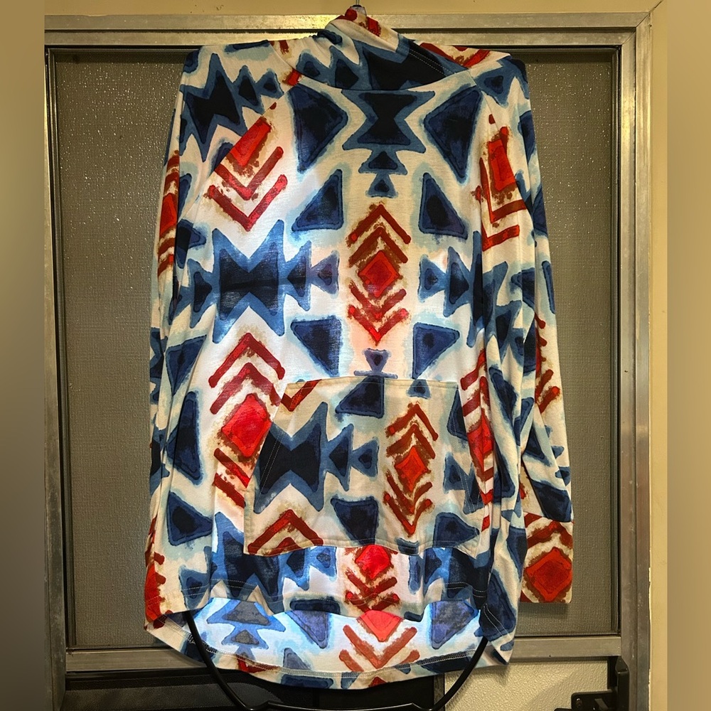 **2/$20** LuLaRoe Red and Blue Geometric Amber hoodie